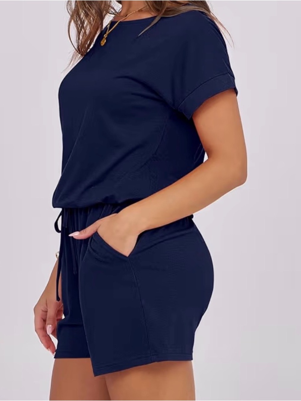 ANRABESS Women's Short Sleeve Shorts Romper Size XL Navy Blue Summer